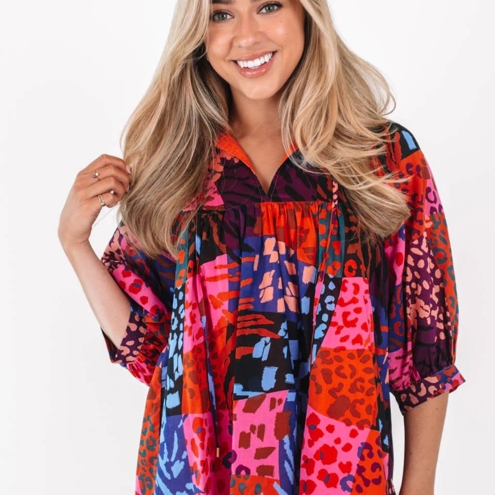 J. Marie Vibrant Multi-Color Patchwork Blouse Xs - image 2